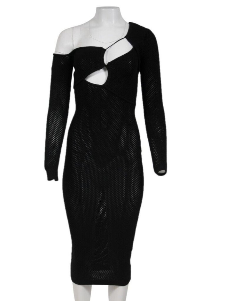 Ronny Kobo Rosemary One-Shoulder Cutout Crochet-Knit Midi Dress Size Xs Black